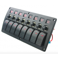 8 GANG LED Waterproof Rorcker Switches Panel with Breaker back