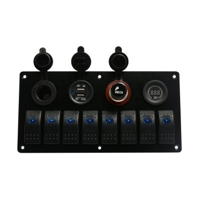 USB Socket with 8 Gang Marine Boat Rocker Switch Panel