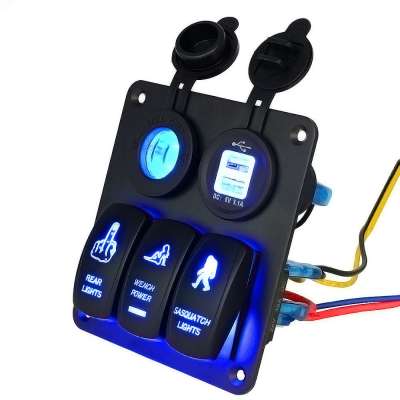 3 gang Switch panel dual USB charger Voltmeter